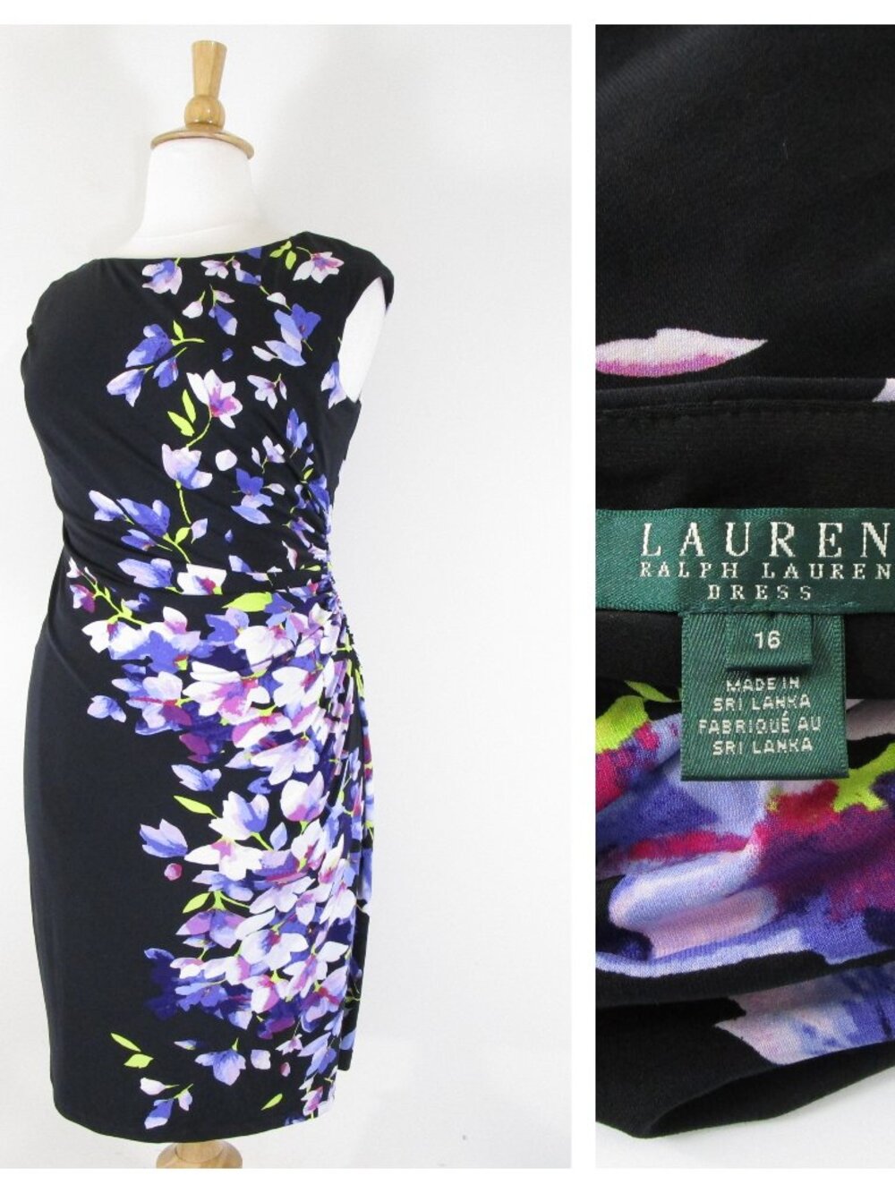 Lauren Ralph Lauren Plus Size Purple Black Floral Sheath Dress Size 16 Formal